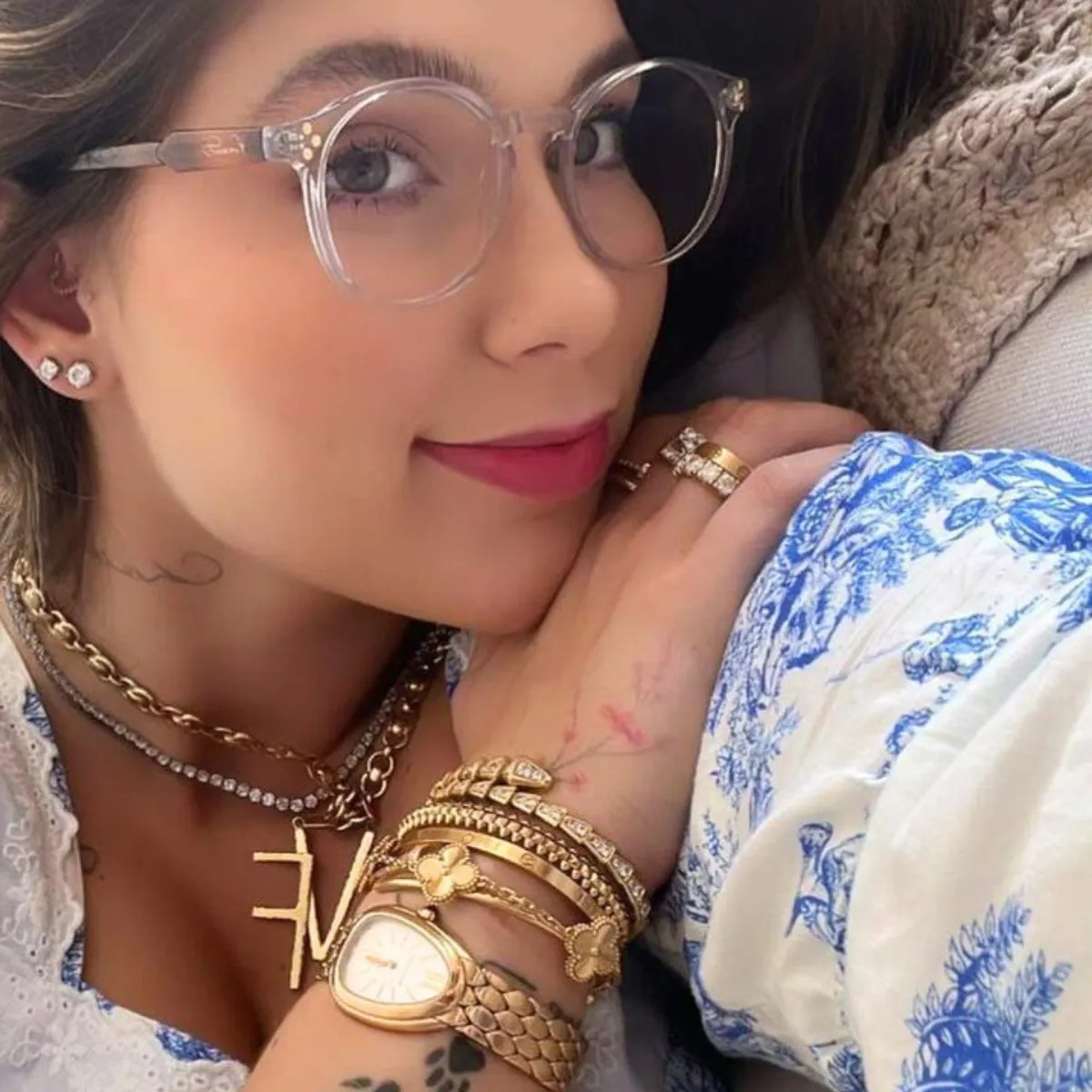 Conjunto Kit 3 Braceletes Aço Inox Trevo Love Prego Banho de Ouro 18k