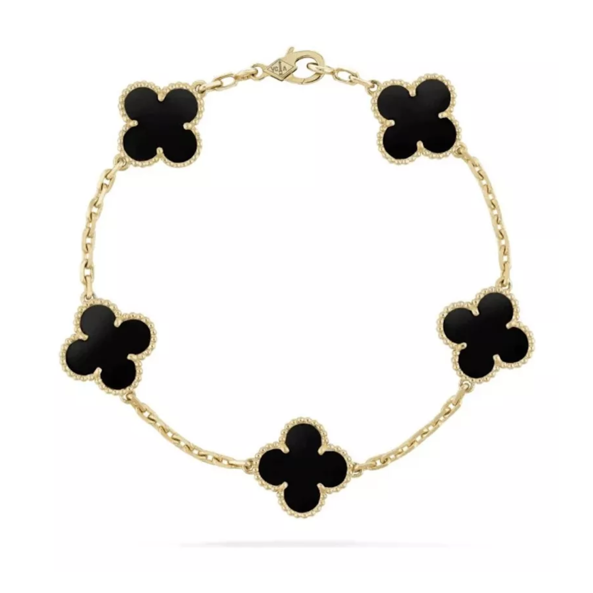 Colar Choker Pulseira Brincos Trevo Virgínia Banho Ouro 18k Preto Ônix Dourado