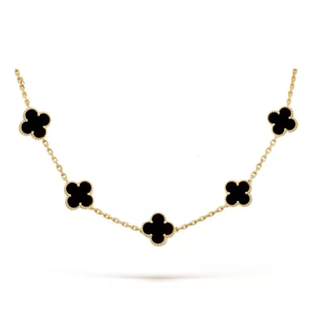 Colar Choker Pulseira Brincos Trevo Virgínia Banho Ouro 18k Preto Ônix Dourado