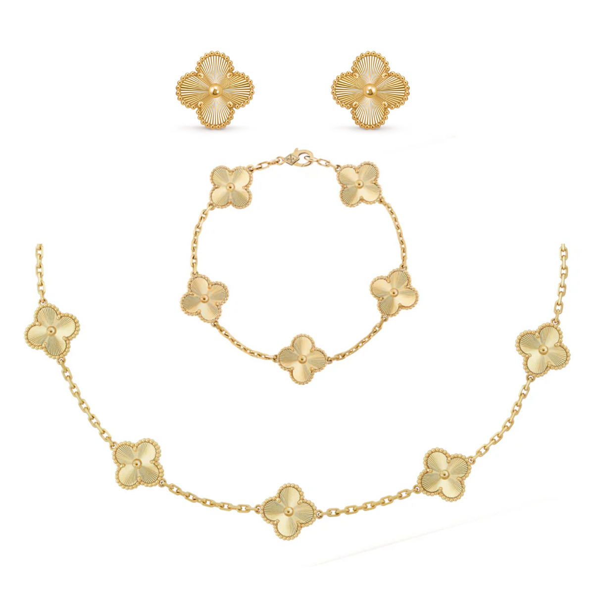 Colar Choker Pulseira Brincos Trevo Virgínia Banho Ouro 18k Dourado