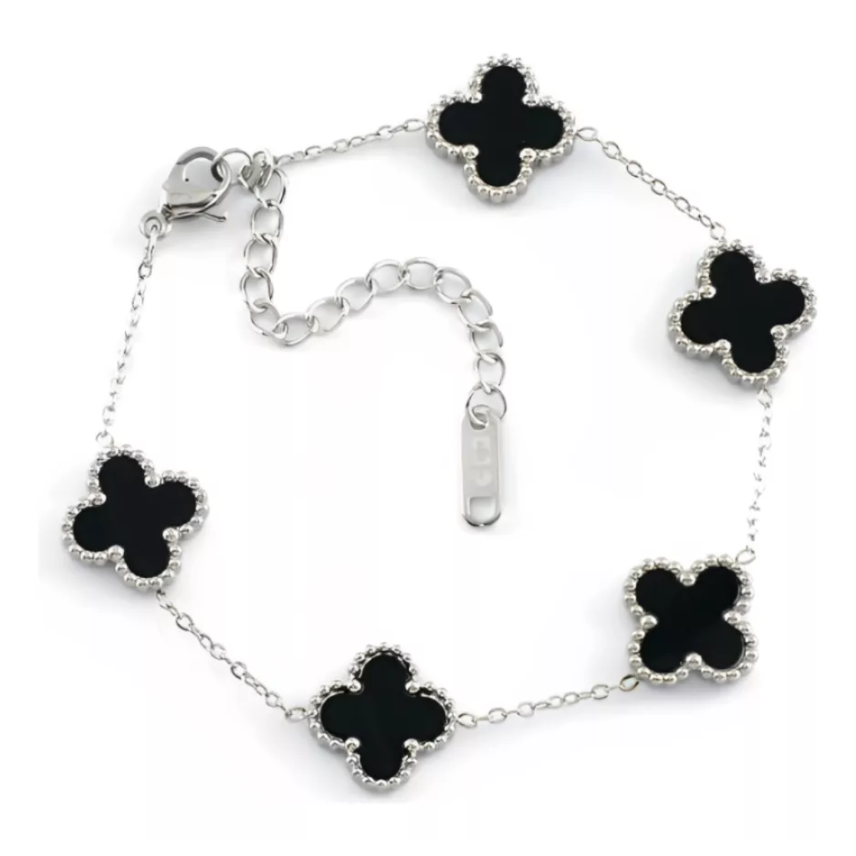 Kit Colar Choker Pulseira Brincos Trevo Virgínia Aço Inoxidável 316L Prata