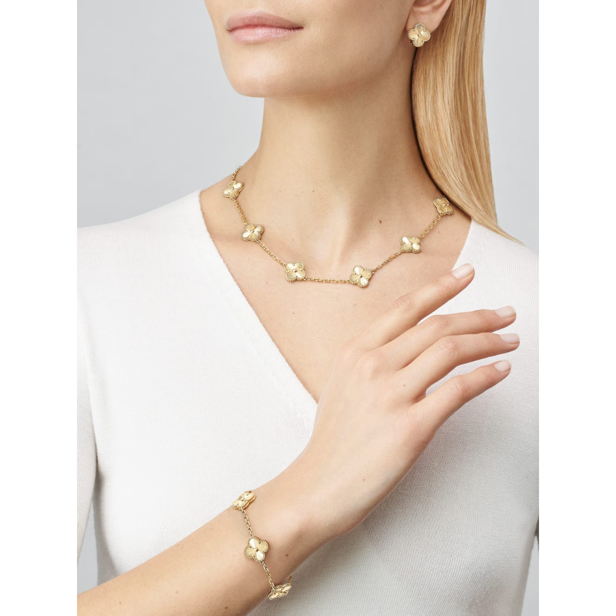 Colar Choker Pulseira Brincos Trevo Virgínia Banho Ouro 18k Dourado